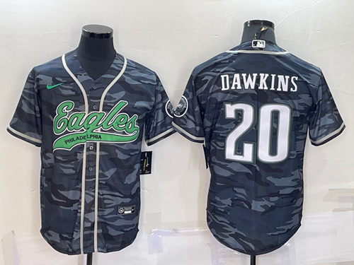Men's Philadelphia Eagles #20 Brian Dawkins Gray Camo With Patch Cool Base Stitched Baseball Jersey